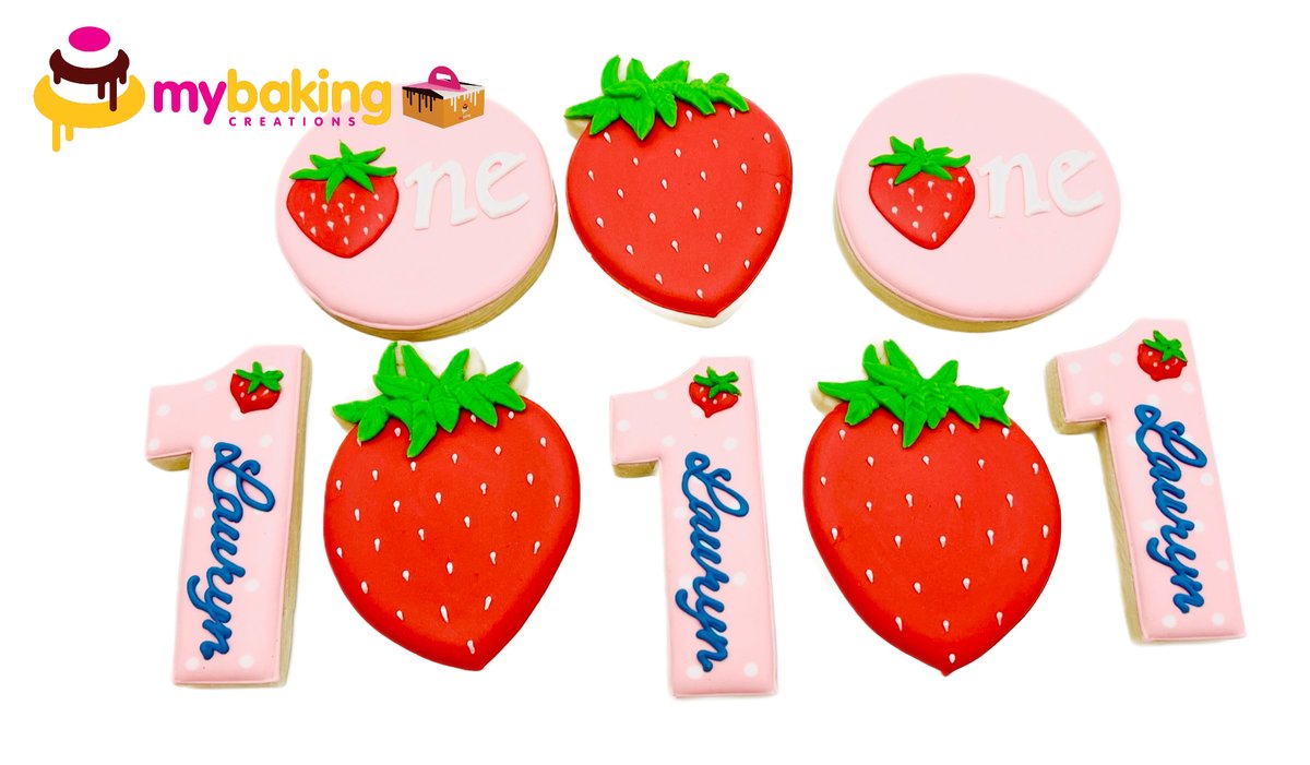 Custom hand-piped strawberry cookies Bay Area bakery